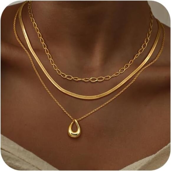 Layered Gold Necklaces for Women, 3Pcs Dainty 14k Gold/Silver Plated